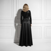 Sparkly Black Long Music Recital Dress with Long Sleeves